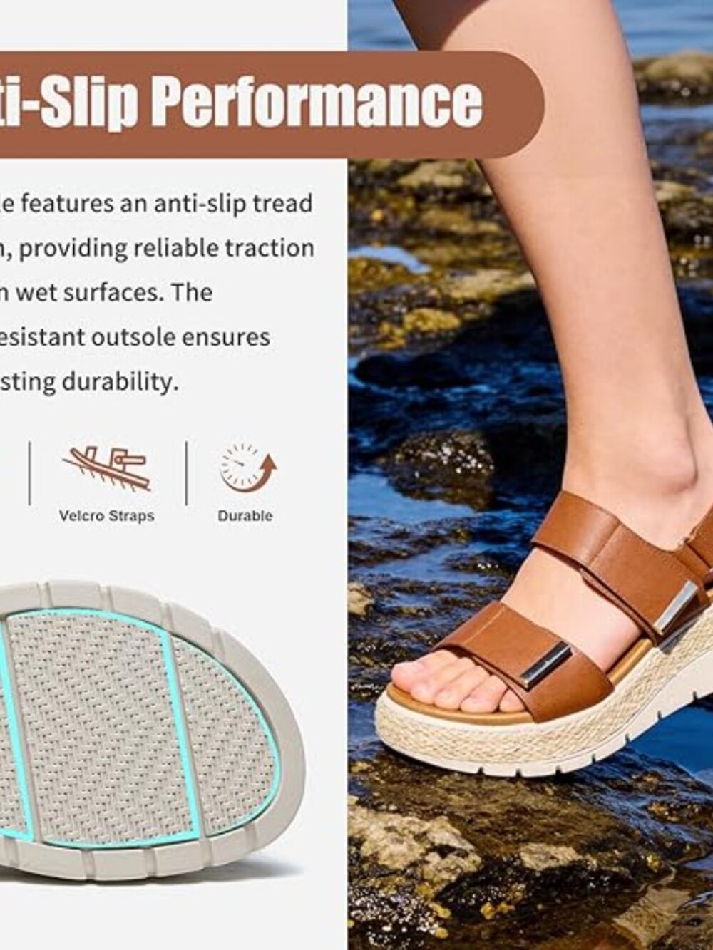 Espadrille Wedges for Women Platform Sandals Orthopedic Arch Support Wedge Heels - Picture 5 of 5